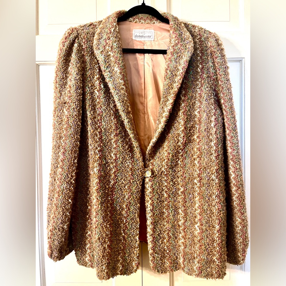 Vintage 70s Donnkenny Chunky Boucle Knit Collared Blazer Jacket Sz L Wool?